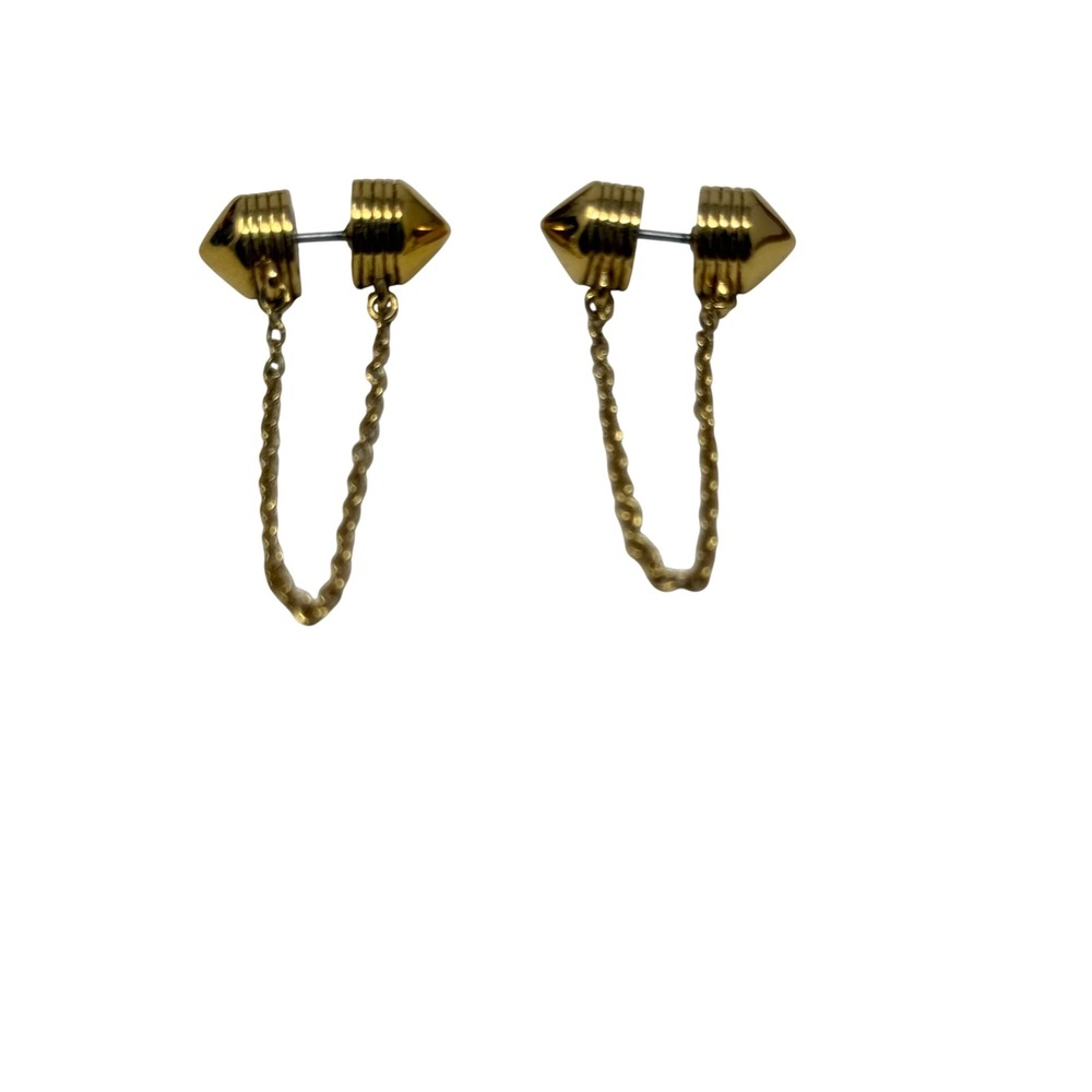 Botkier Gold Spike Front-to-Back Chain Earrings Edgy Punk Rocker Streetwear - Picture 3 of 8